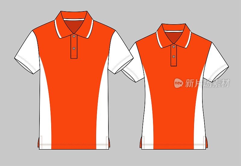 Men & Women Polo Shirt Design Orange/White Vector